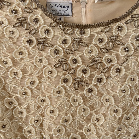Vintage 60s sténay cream beaded shift dress short sleeve dress Pearl formal glam - Picture 6 of 7